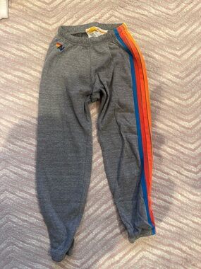 AVIATOR NATION-Gray Track Pants with Neon Side Stripes